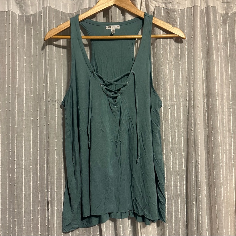 PINK Victoria's Secret Teal Lace-Up Tank Top